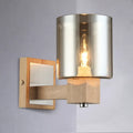 Vintage wood and smoke glass shade wall lamp – bedroom sconce