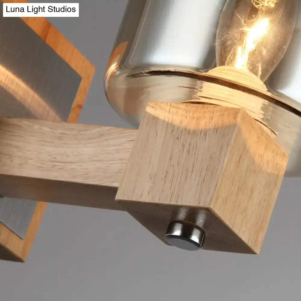 Vintage wood and smoke glass shade wall lamp – bedroom sconce