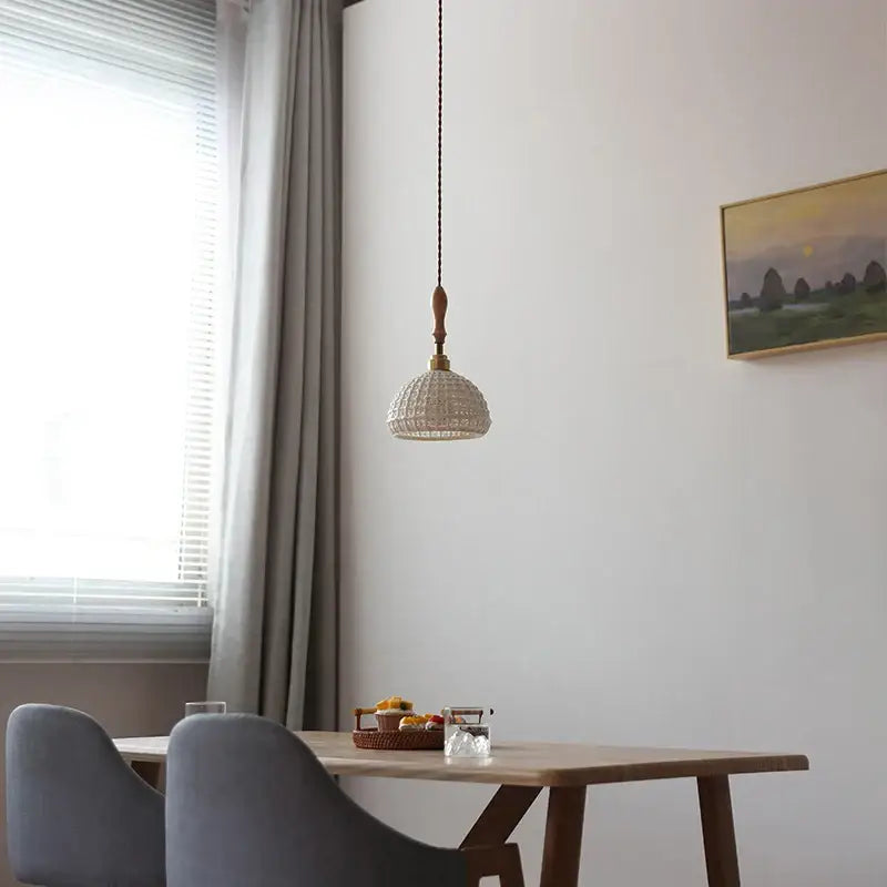 Vintage woven rattan ceramic led pendant light for dining room