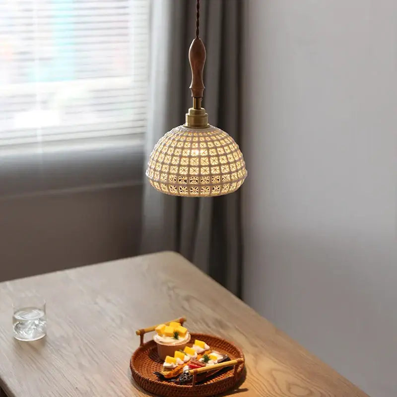 Vintage woven rattan ceramic led pendant light for dining room