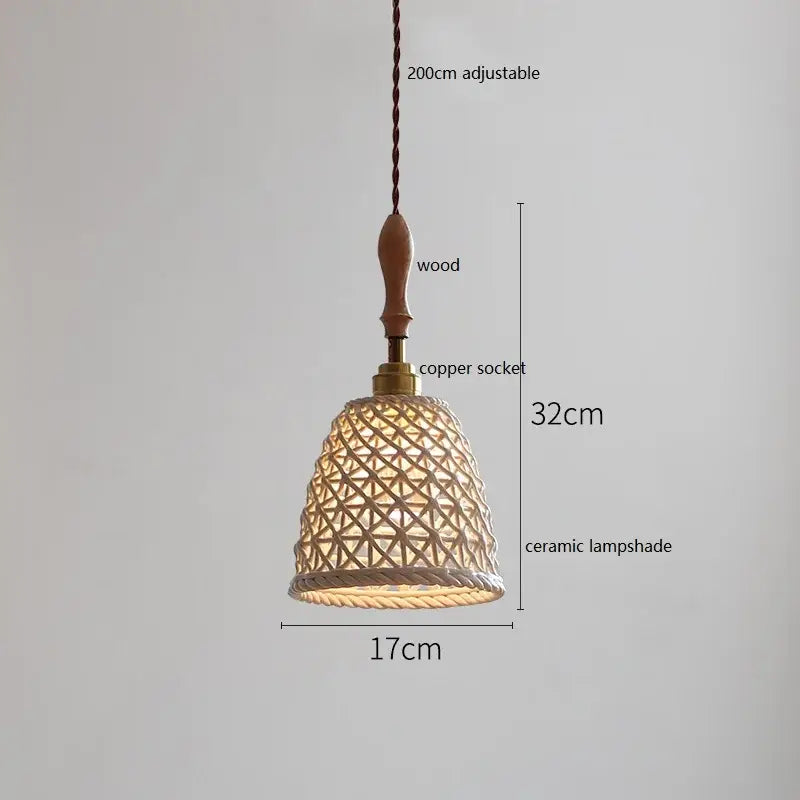 Vintage woven rattan ceramic led pendant light for dining room