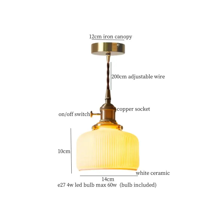 Vintage yellow ribbed glass led pendant lights for kitchen dining room