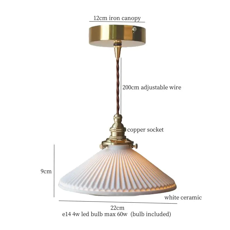 Vintage yellow ribbed glass led pendant lights for kitchen dining room