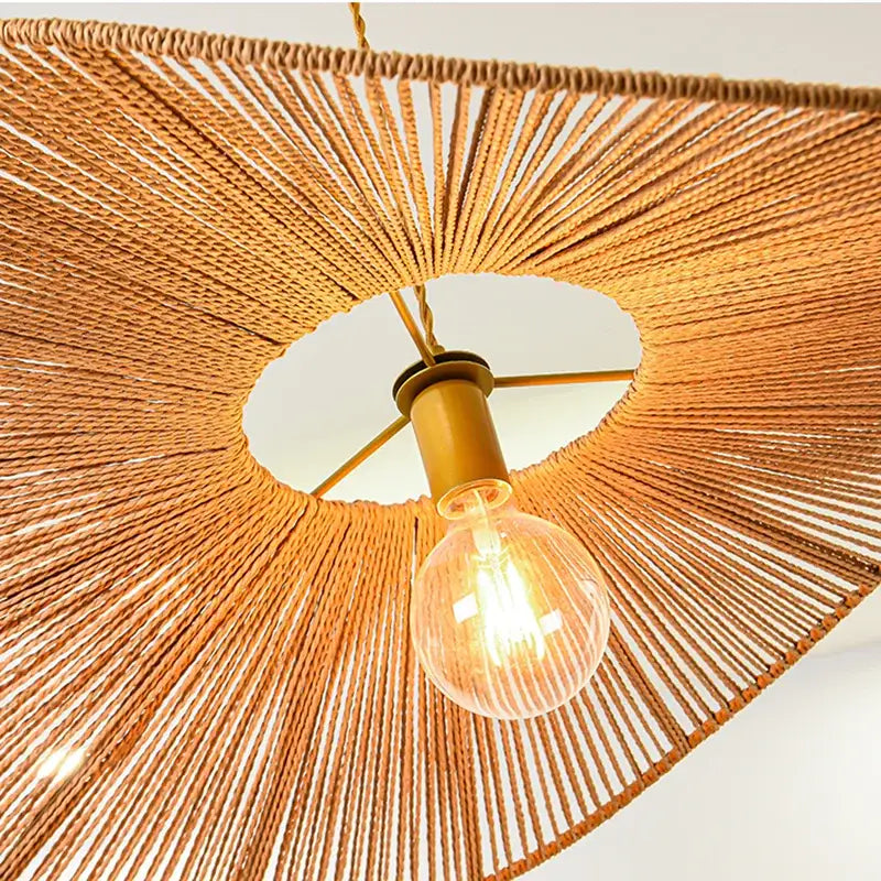 Wabi sabi bamboo fan pendant light for dining room