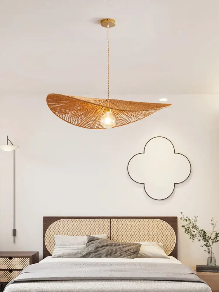 Wabi sabi bamboo fan pendant light for dining room