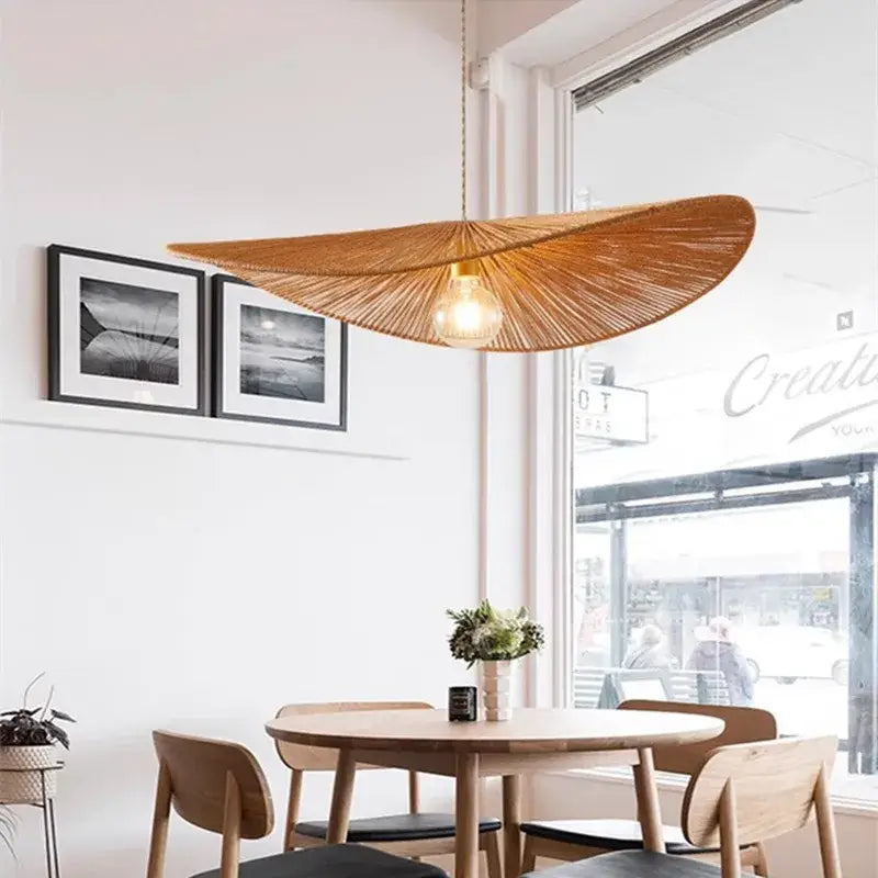 Wabi sabi bamboo fan pendant light for dining room