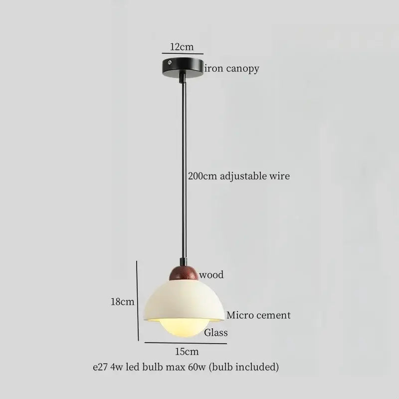 Wabi sabi beige cement pendant light dining room wood top