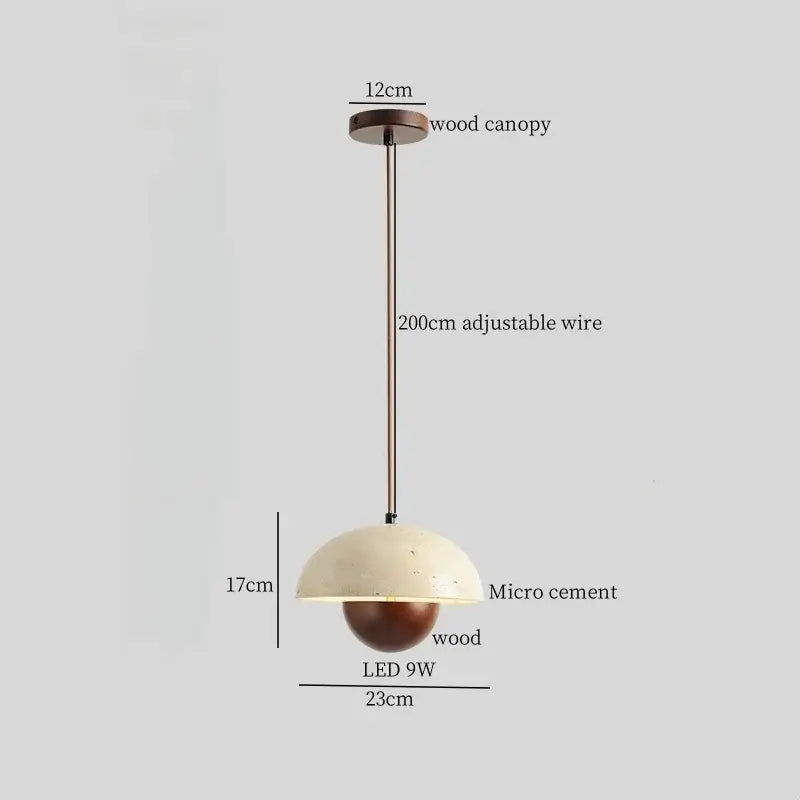 Wabi sabi beige cement pendant light dining room wood top