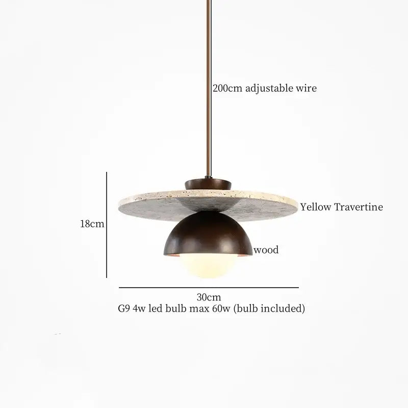 Wabi sabi beige cement pendant light dining room wood top