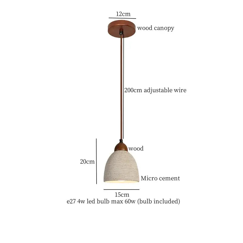 Wabi sabi beige cement pendant light dining room wood top