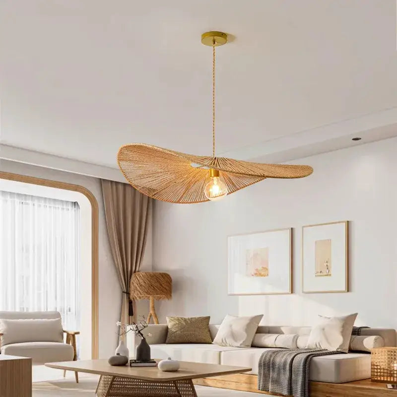 Wabi sabi golden fan bamboo pendant lights for dining room