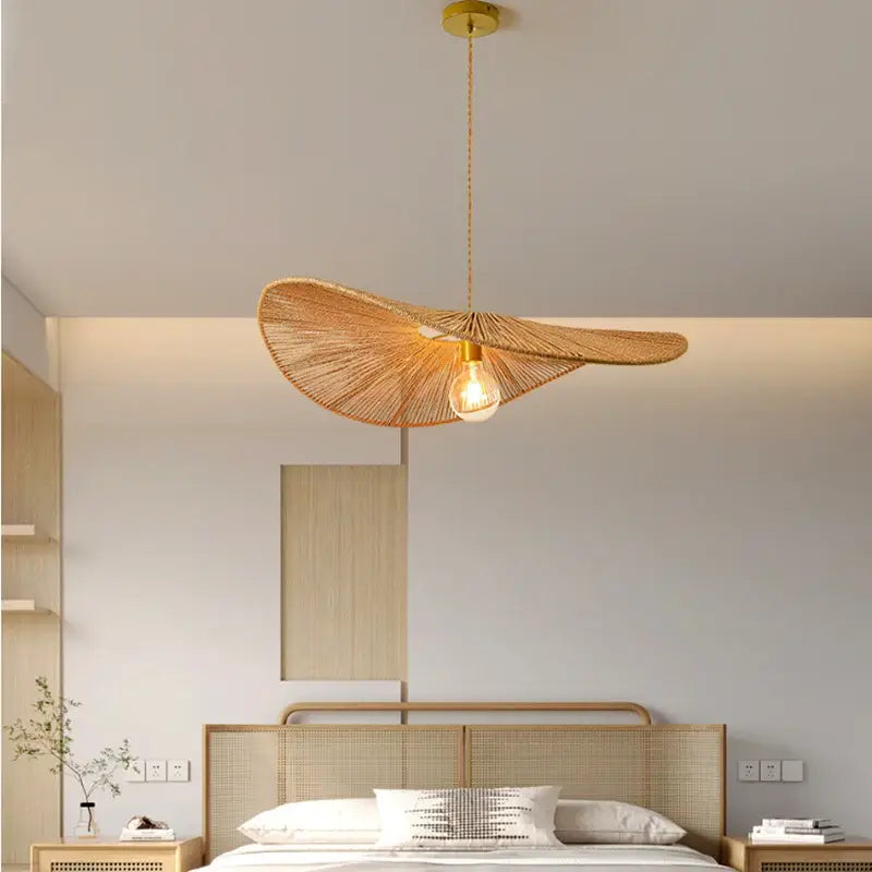 Wabi sabi golden fan bamboo pendant lights for dining room