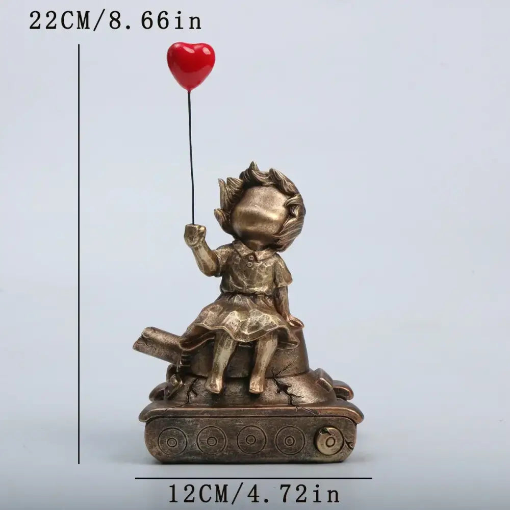 Whimsical balloon girl tank resin statues living room decor