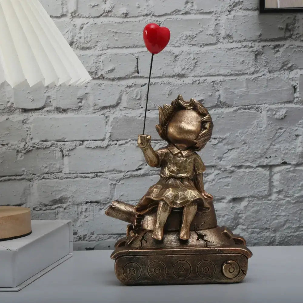 Whimsical balloon girl tank resin statues living room decor