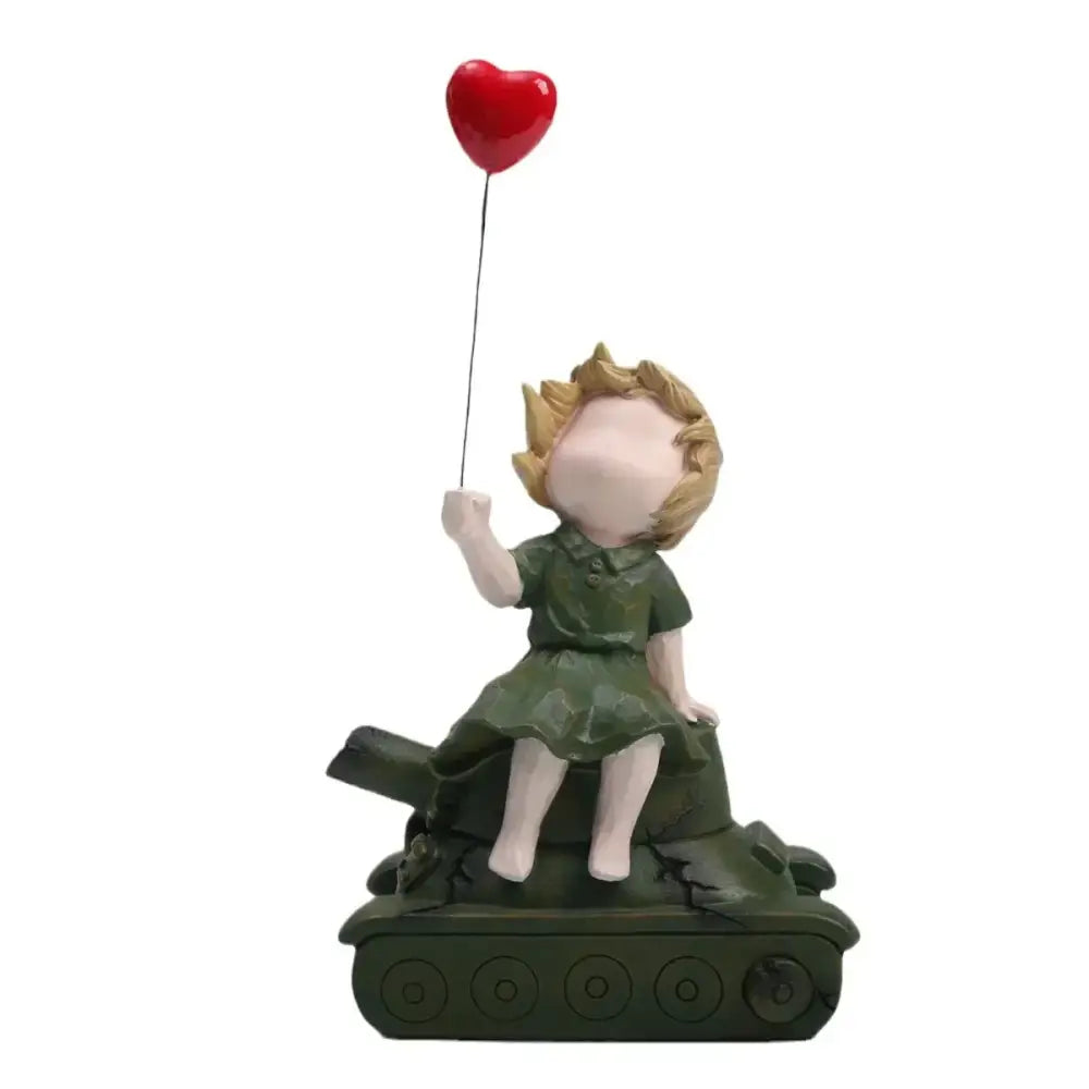 Whimsical balloon girl tank resin statues living room decor