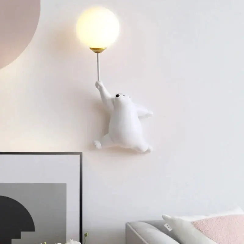 Whimsical bear 3d moon wall lamp bedroom interior lighting