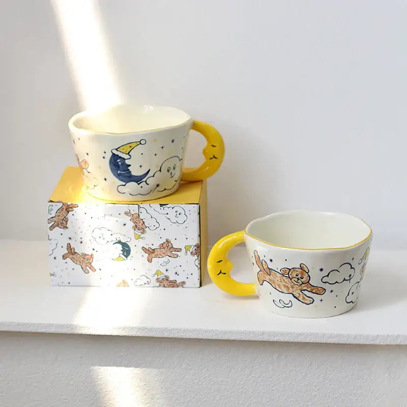 Whimsical off-white moon ceramic mug kitchen bear moon drinkware