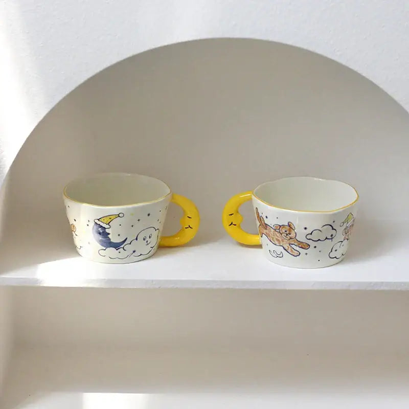 Whimsical off-white moon ceramic mug kitchen bear moon drinkware