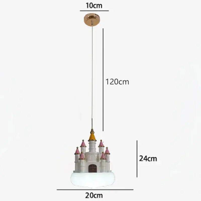 Whimsical pink & white castle kids chandelier led bedroom light