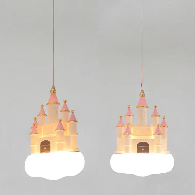 Whimsical pink & white castle kids chandelier led bedroom light