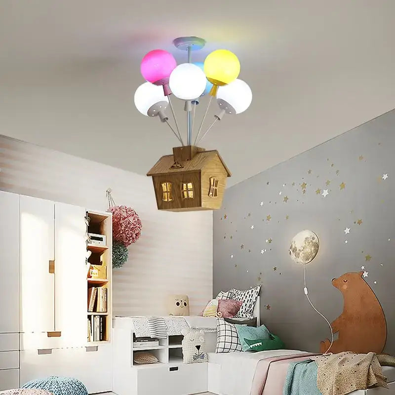 Whimsical wooden house balloon ceiling chandelier for nursery