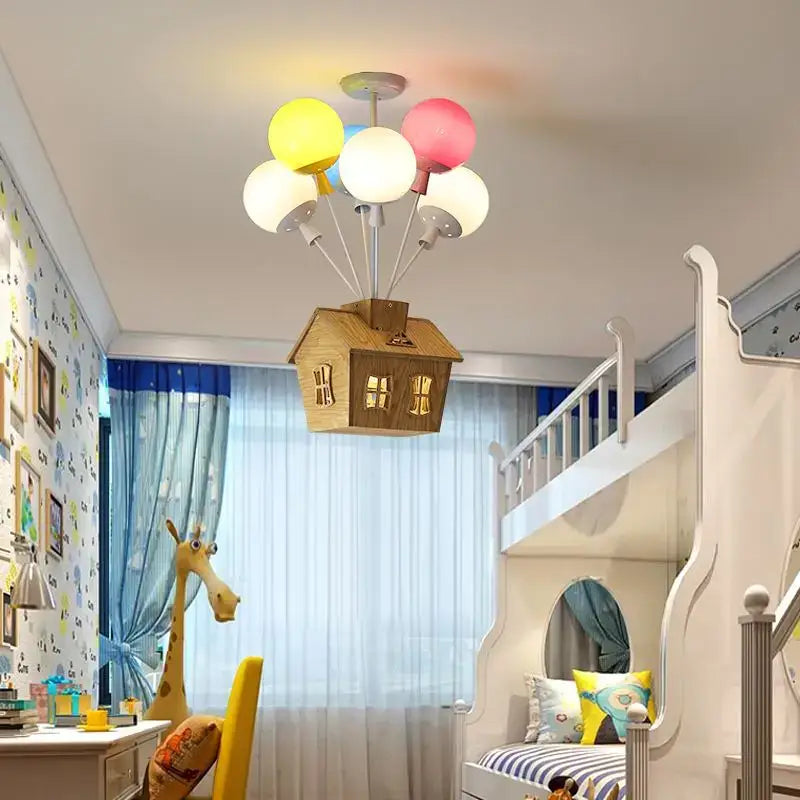 Whimsical wooden house balloon ceiling chandelier for nursery