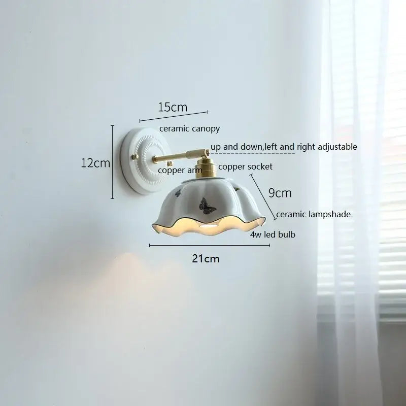 White and gold ceramic led wall light bedroom sconce