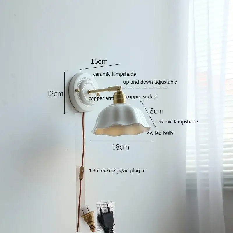 White and gold ceramic led wall light bedroom sconce