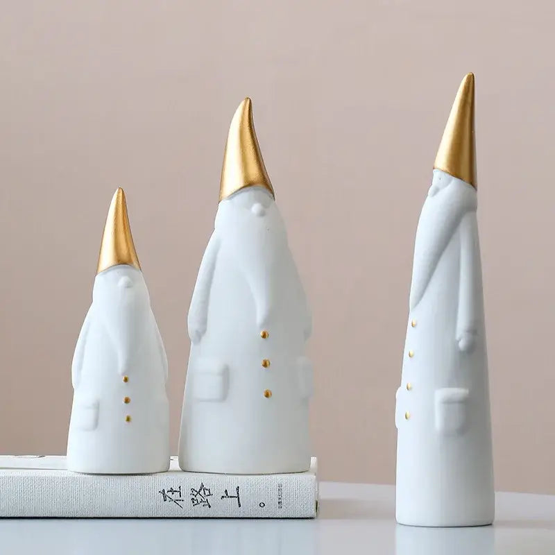 White and gold ceramic santa claus figurines christmas living room decor