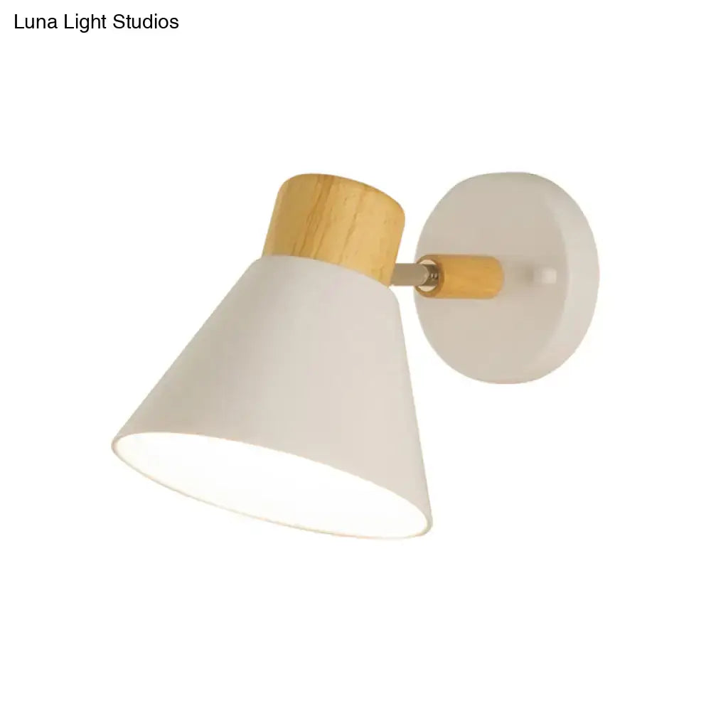White and wood conical wall mount light bedroom sconce black & white