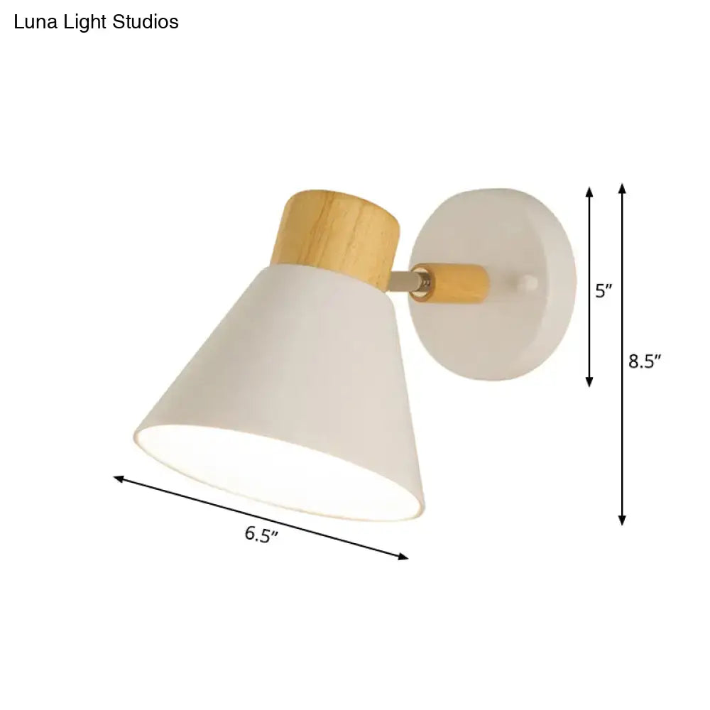 White and wood conical wall mount light bedroom sconce black & white