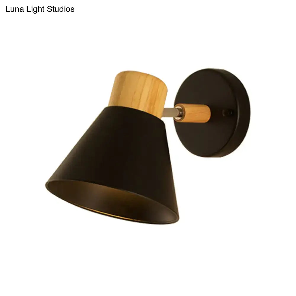 White and wood conical wall mount light bedroom sconce black & white