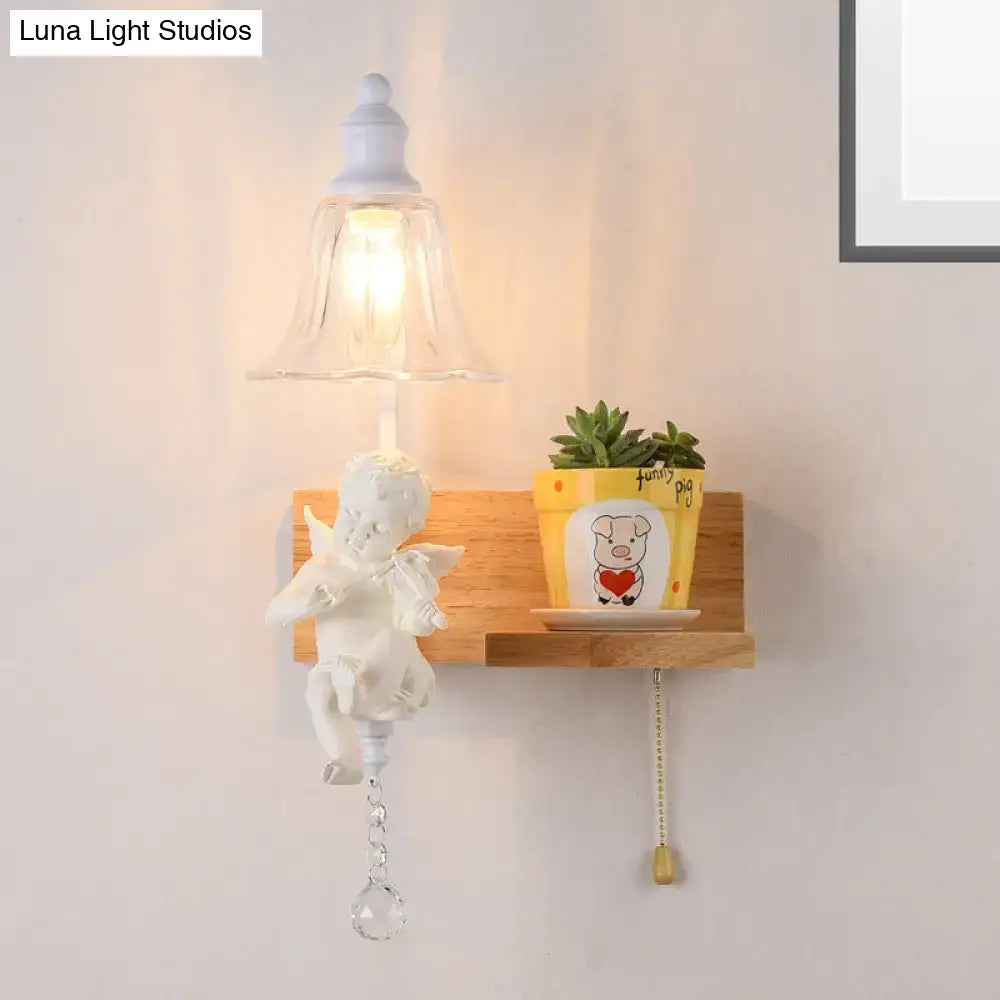 White angel ceramic bell shade wall sconce bedroom crystal pendant