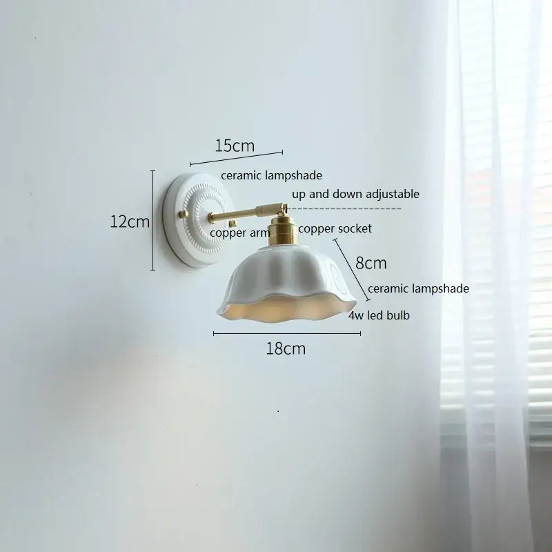 White butterfly ceramic led wall lamp bedroom scalloped sconce