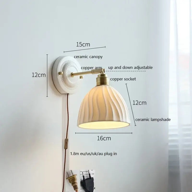 White butterfly ceramic led wall lamp bedroom scalloped sconce