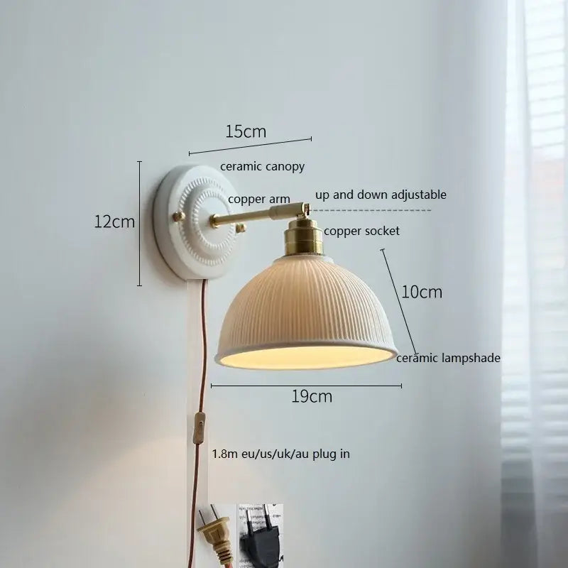 White butterfly ceramic led wall lamp bedroom scalloped sconce