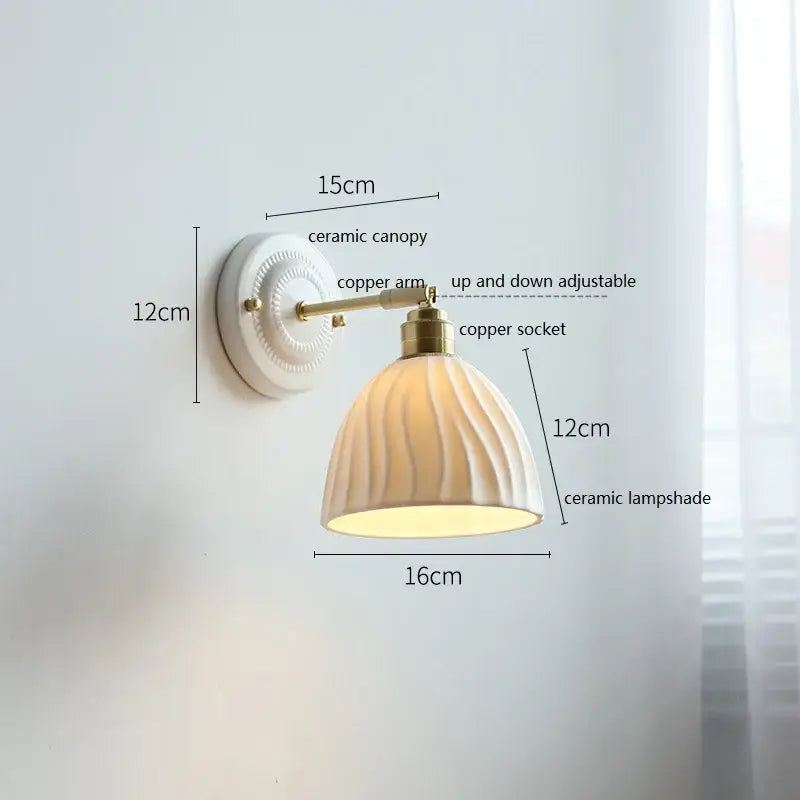White butterfly ceramic led wall lamp bedroom scalloped sconce