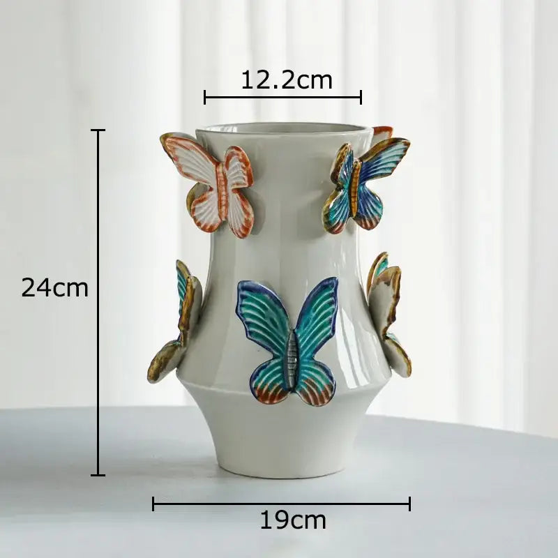 White butterfly ceramic vase living room floral decor