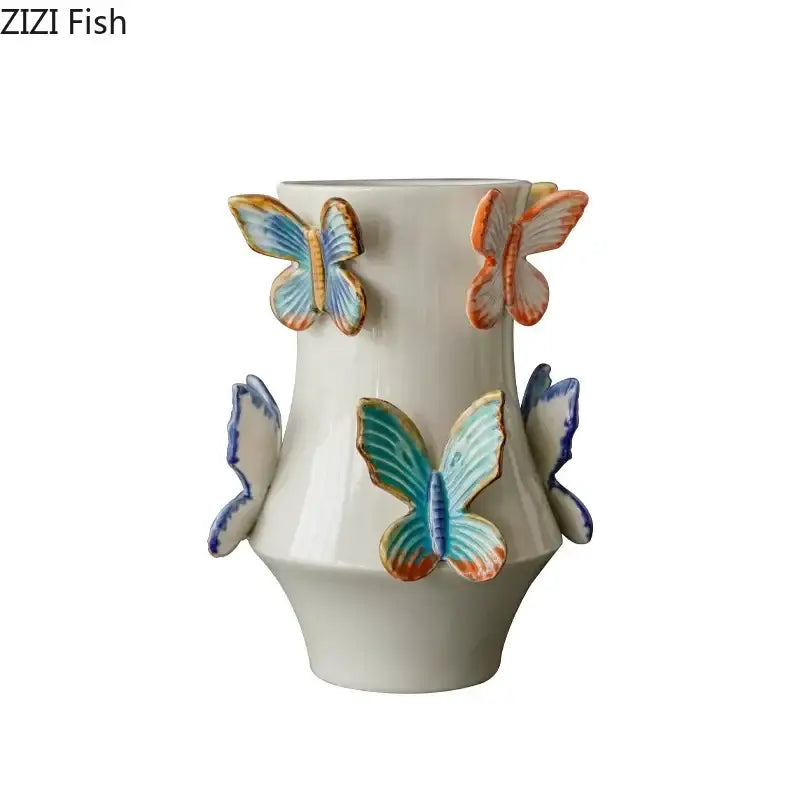 White butterfly ceramic vase living room floral decor