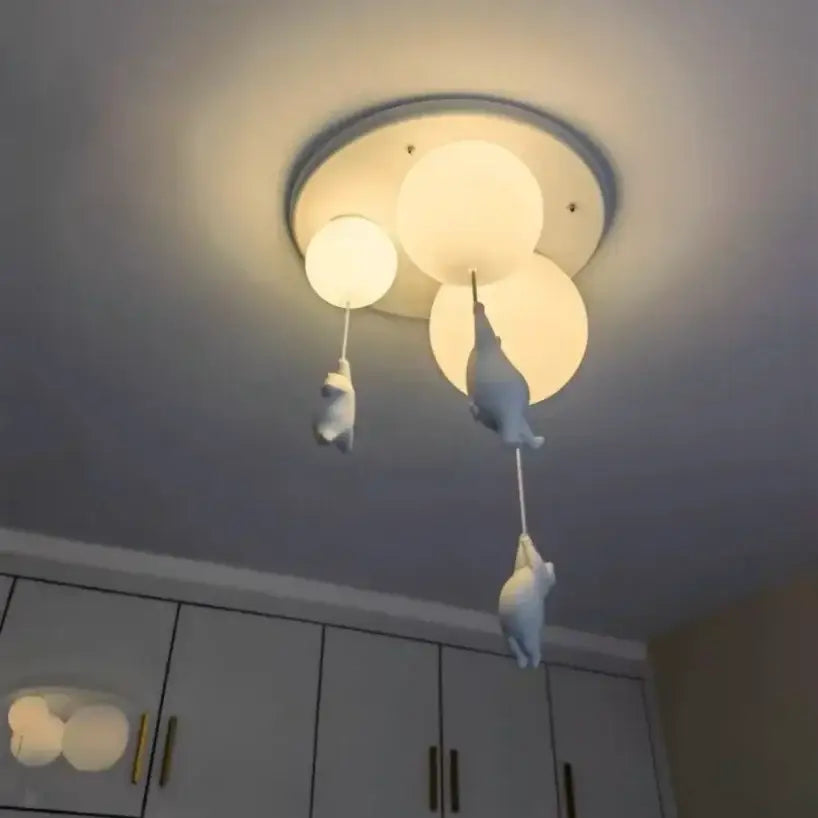 White ceramic balloon bear pendant light bedroom ceiling lamp