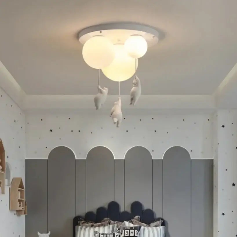 White ceramic balloon bear pendant light bedroom ceiling lamp