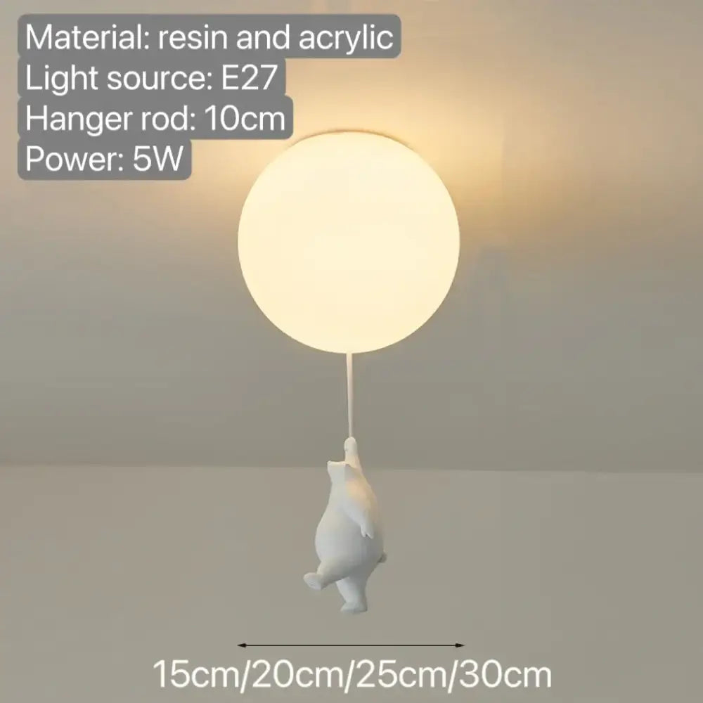 White ceramic balloon bear pendant light bedroom ceiling lamp
