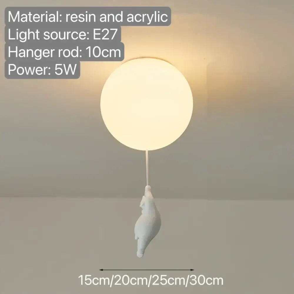 White ceramic balloon bear pendant light bedroom ceiling lamp