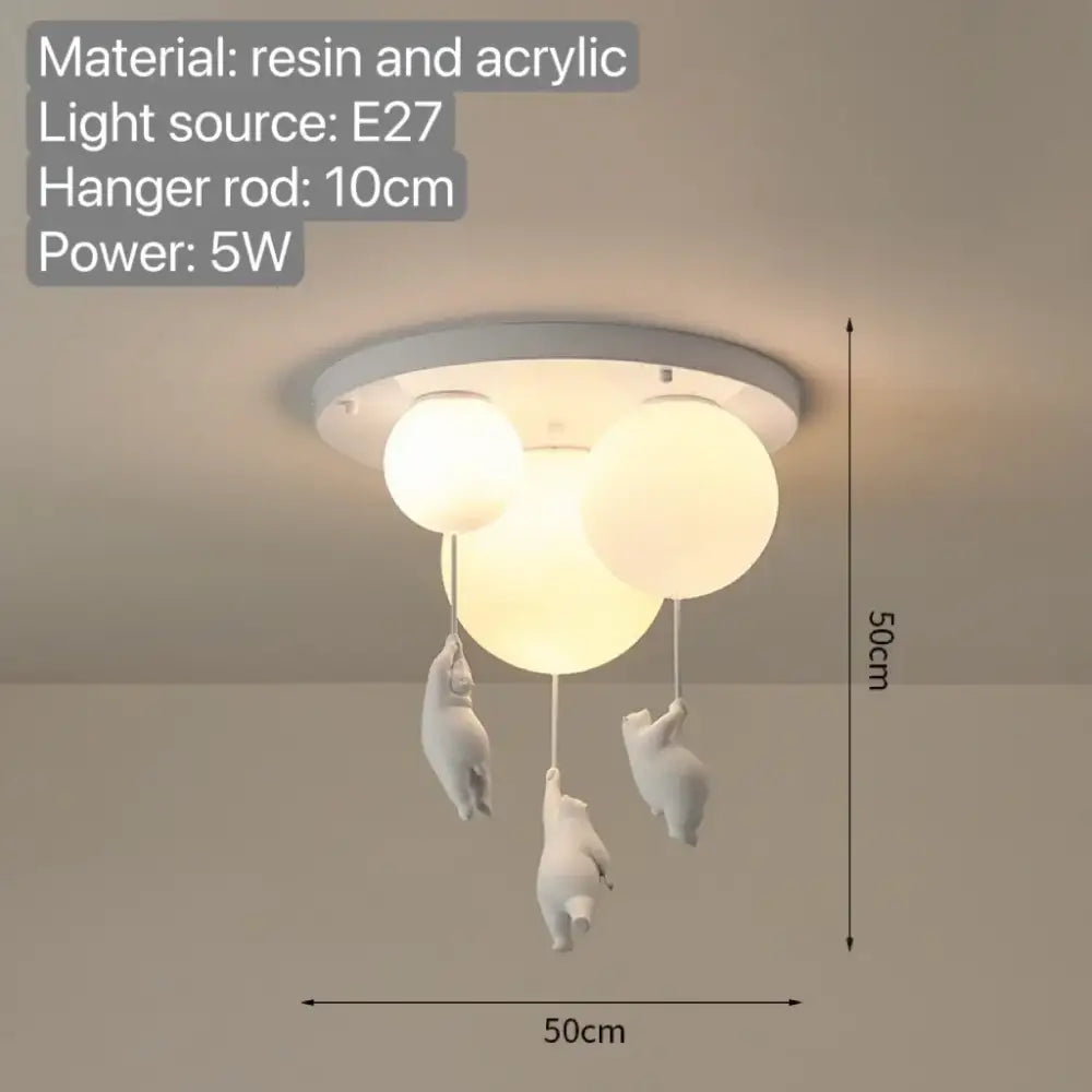 White ceramic balloon bear pendant light bedroom ceiling lamp