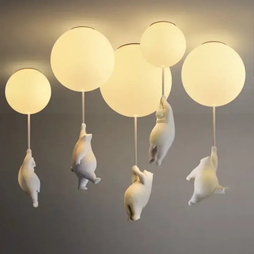 White ceramic balloon bear pendant light bedroom ceiling lamp