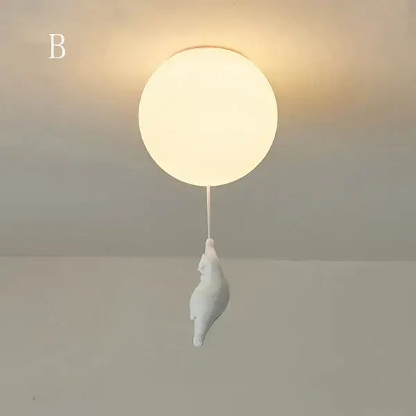 White ceramic cat pendant ceiling light for kids bedroom