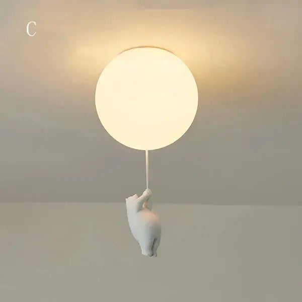 White ceramic cat pendant ceiling light for kids bedroom