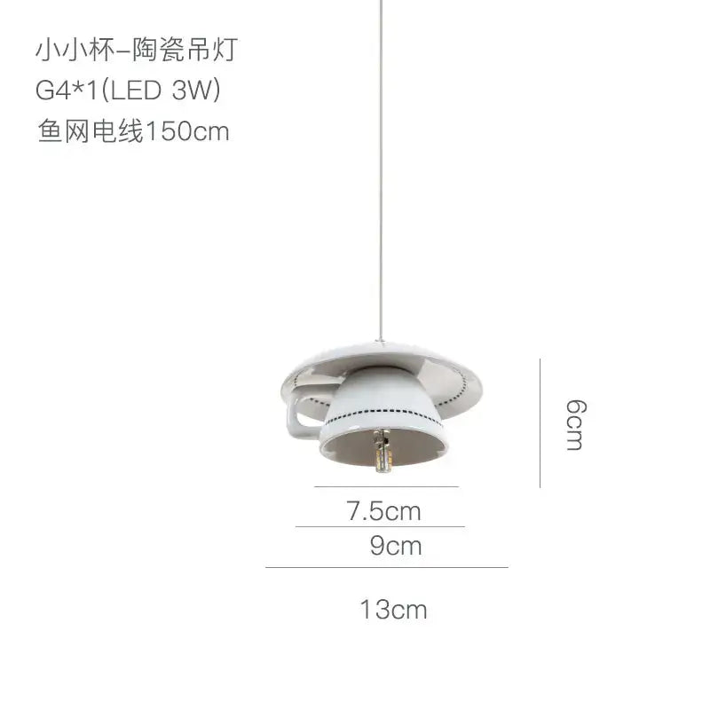 White ceramic teapot and mug pendant lights for kitchen dining room