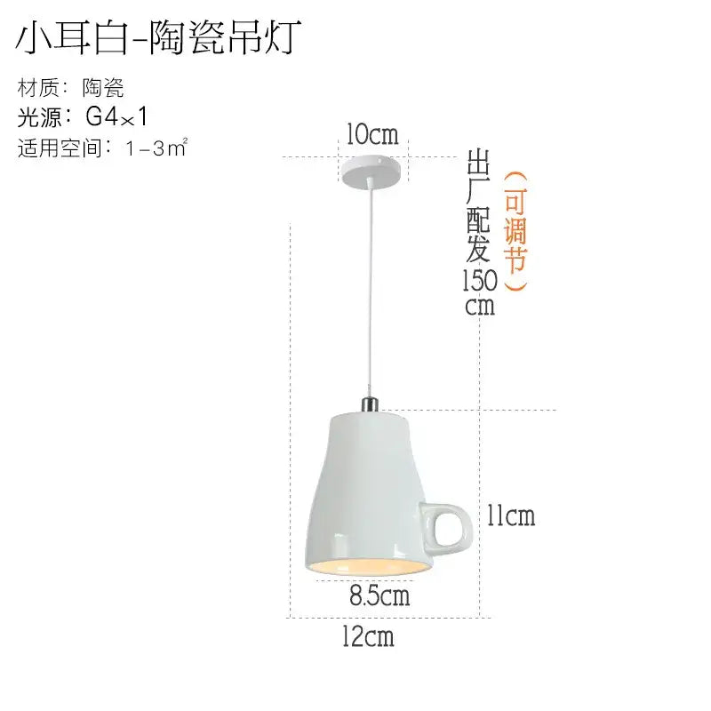 White ceramic teapot and mug pendant lights for kitchen dining room