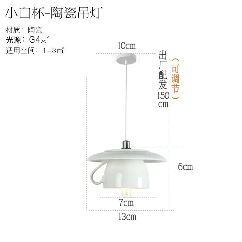 White ceramic teapot and mug pendant lights for kitchen dining room